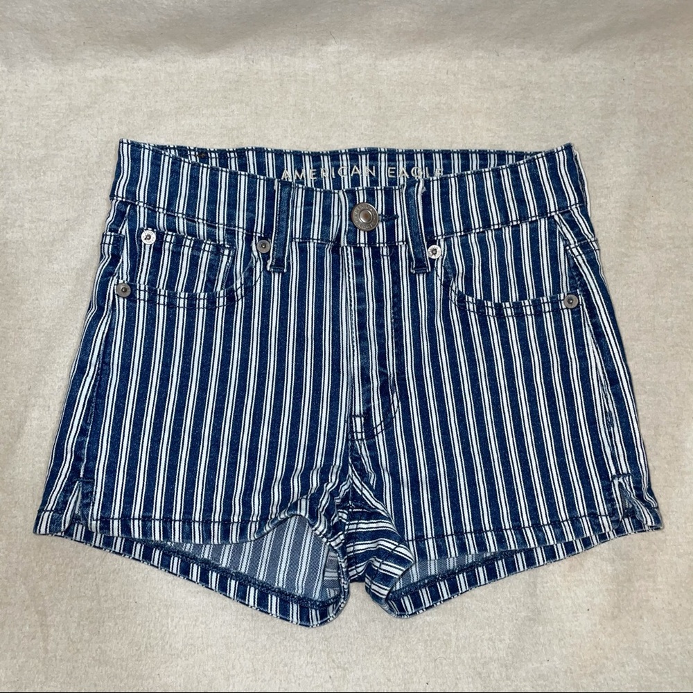 AEO Blue/White Stripes Hi-Rise Shortie Short 00